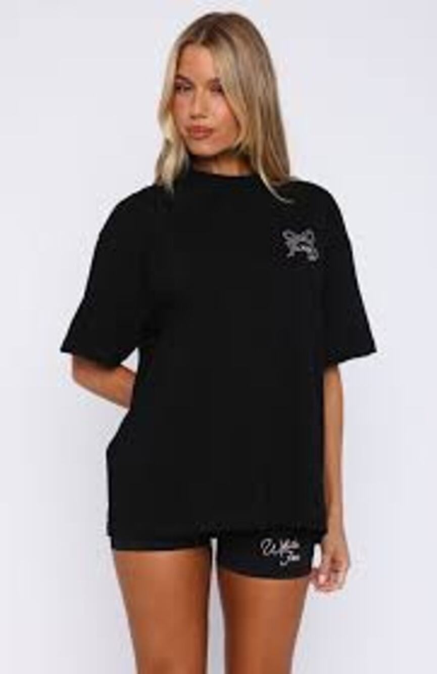White Fox Black Love You Forever Oversized Tee M/L Pink Bow Graphic Coquette